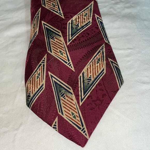 Vtg 90s Chaps Ralph Lauren maroon silk tie - Picture 2 of 5